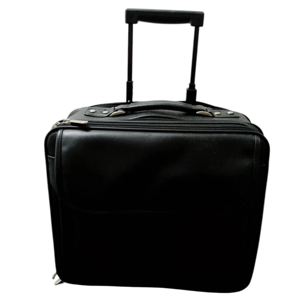 Fellowes Leather Travel Bag, on wheels, w/retractable push button handle